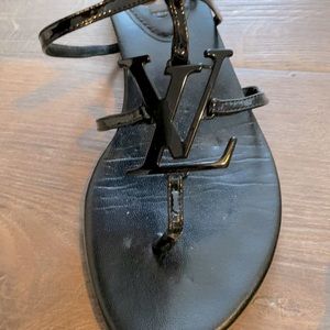 Louis Vuitton Black Leather Sandals It 37.5 | 7.5